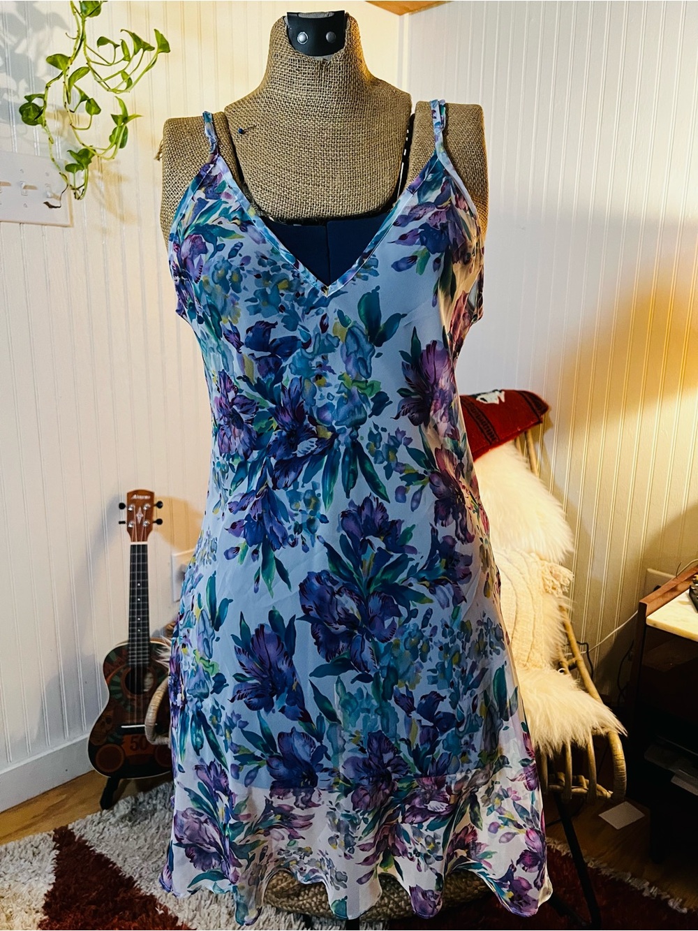 VTG Floral V-Neck Slip Dress — Purple Floral